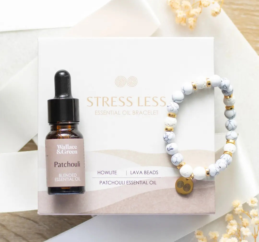 Stress Less Howlite Crystal Essential Oil Bracelet Gift Set