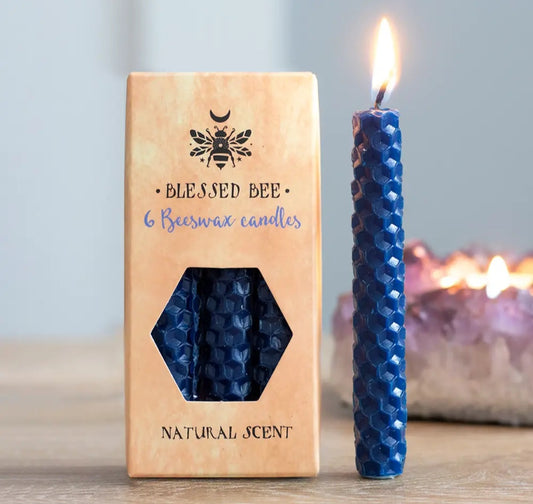 Set of 6 Blue Beeswax Magic Spell Candles