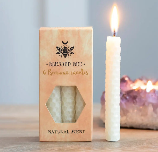 Set of 6 Cream Beeswax Magic Spell Candles