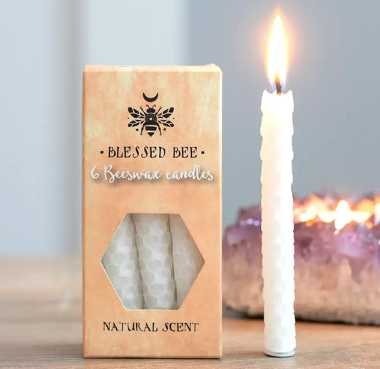 Set of 6 White Beeswax Magic Spell Candles