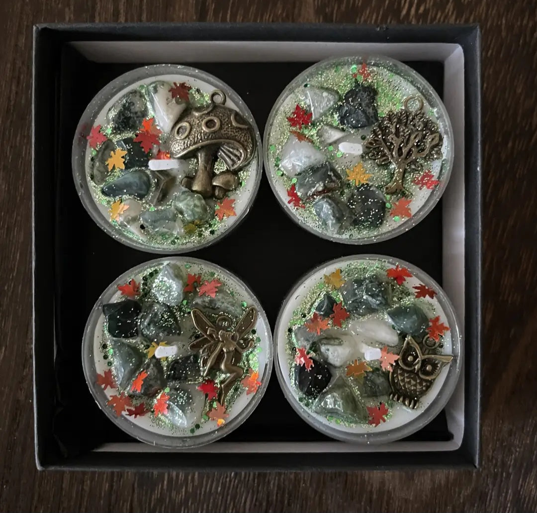 Set of 4 Enchanted Forest Tealight Crystal Candles