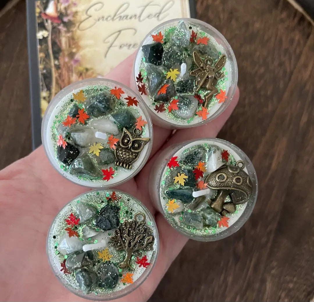 Set of 4 Enchanted Forest Tealight Crystal Candles