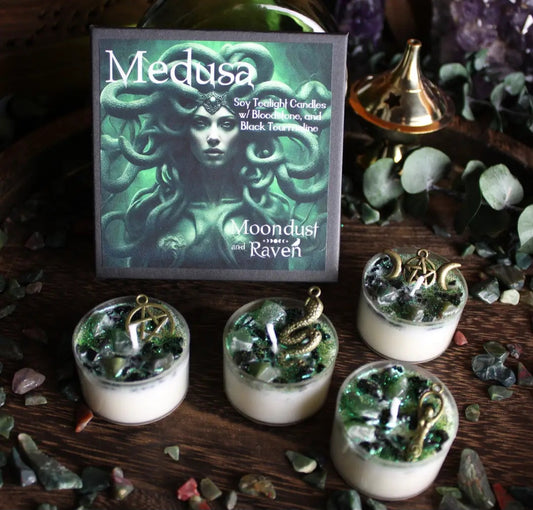Set of 4 Medusa Tealight Crystal Candles