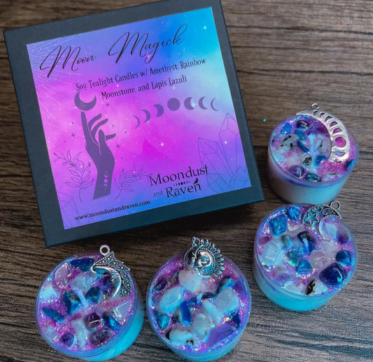 Set of 4 Moon Magick Tealight Crystal Candles