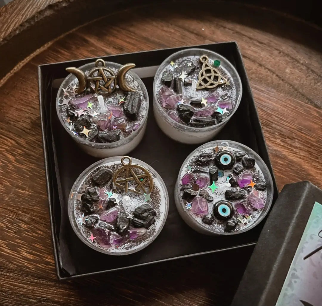 Set of 4 Protection Tealight Crystal Candles