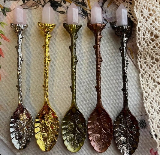 Rose Quartz Crystal Herb Spoon