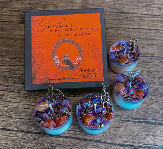 Set of 4 Samhain Tealight Crystal Candles