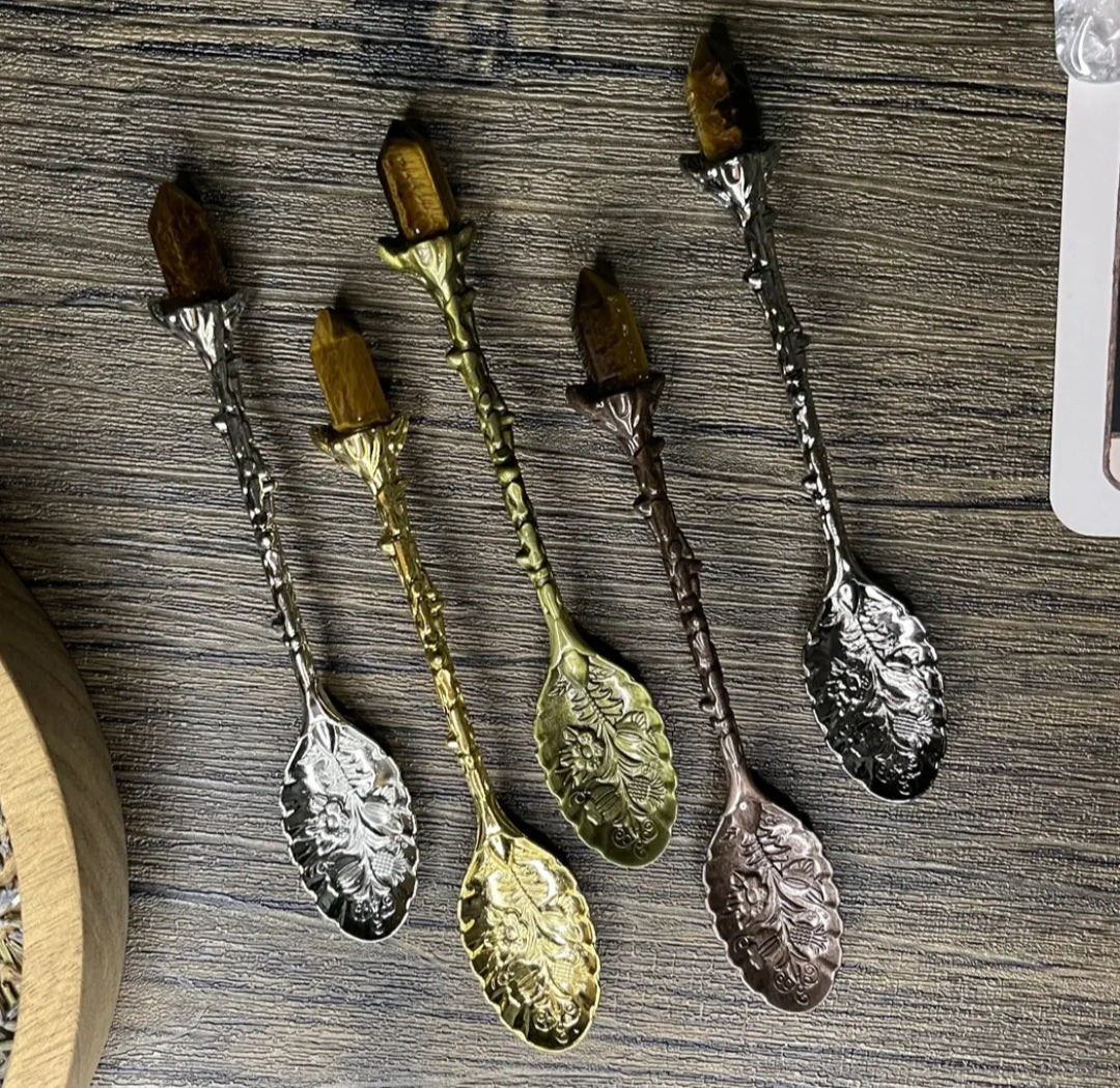 Tiger's Eye Crystal Herb Spoon