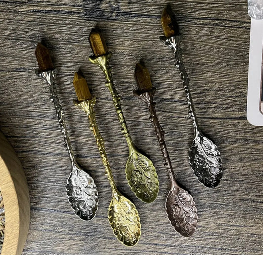 Tiger's Eye Crystal Herb Spoon