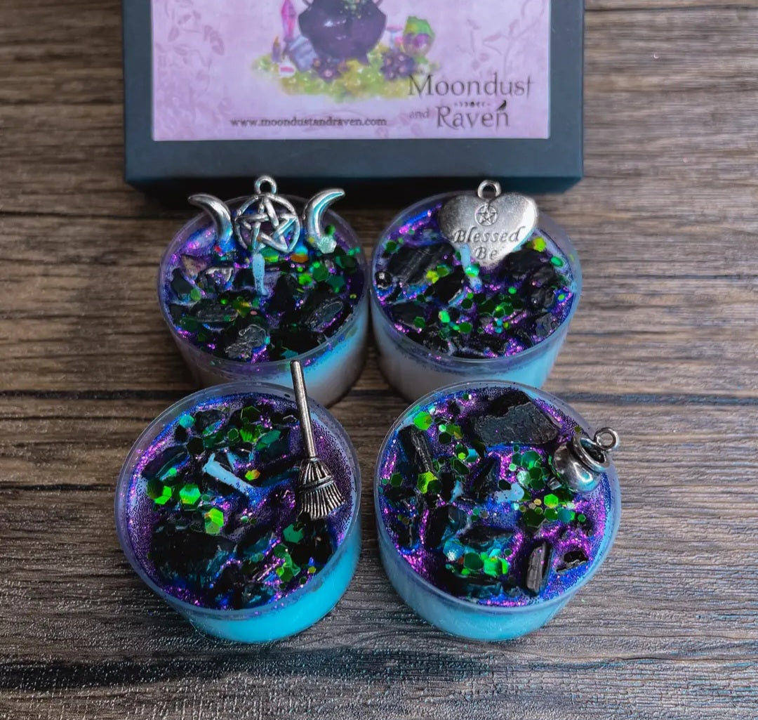 Set of 4 Witchy Woman Tealight Crystal Candles