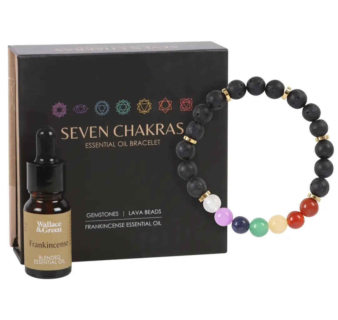 Seven Chakra Mixed Gemstone Essential Oil Bracelet Gift Set