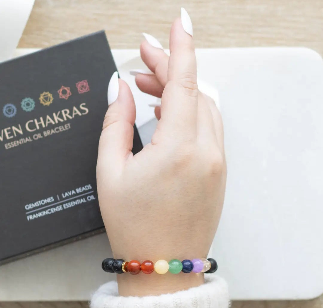 Seven Chakra Mixed Gemstone Essential Oil Bracelet Gift Set