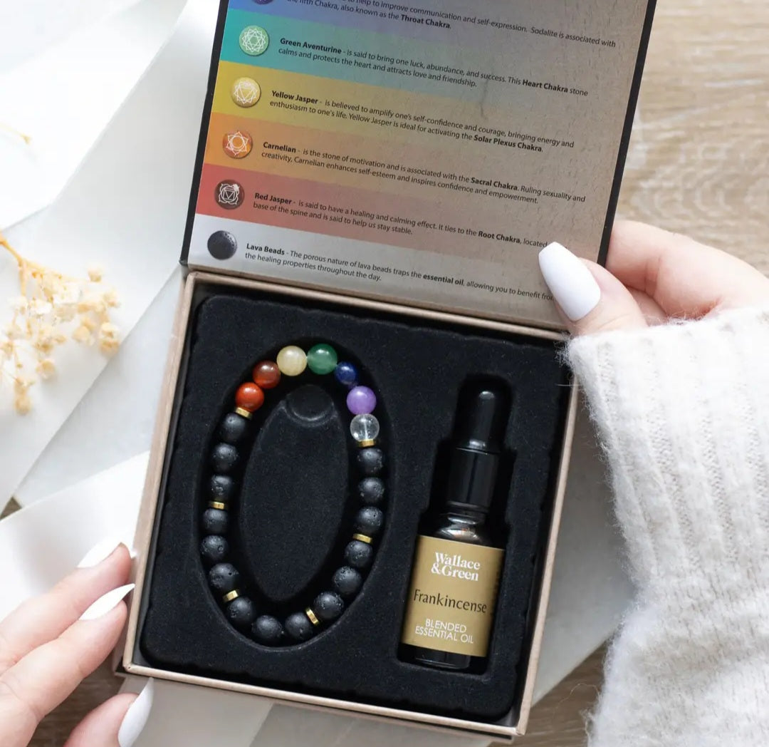 Seven Chakra Mixed Gemstone Essential Oil Bracelet Gift Set