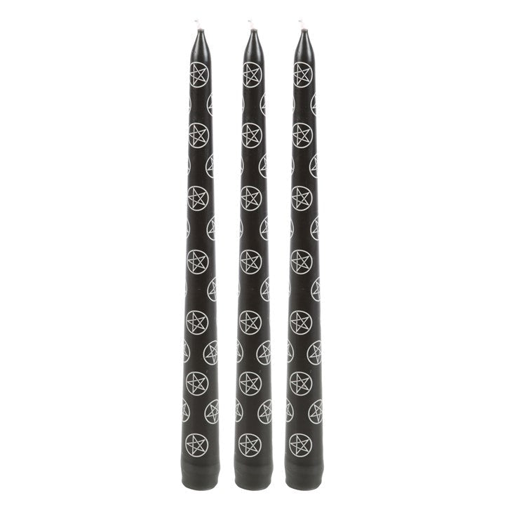 Set of 3 Black Magic Pentagram Taper Candles