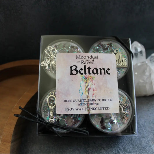 Set of 4 Beltane Tealight Crystal Candles