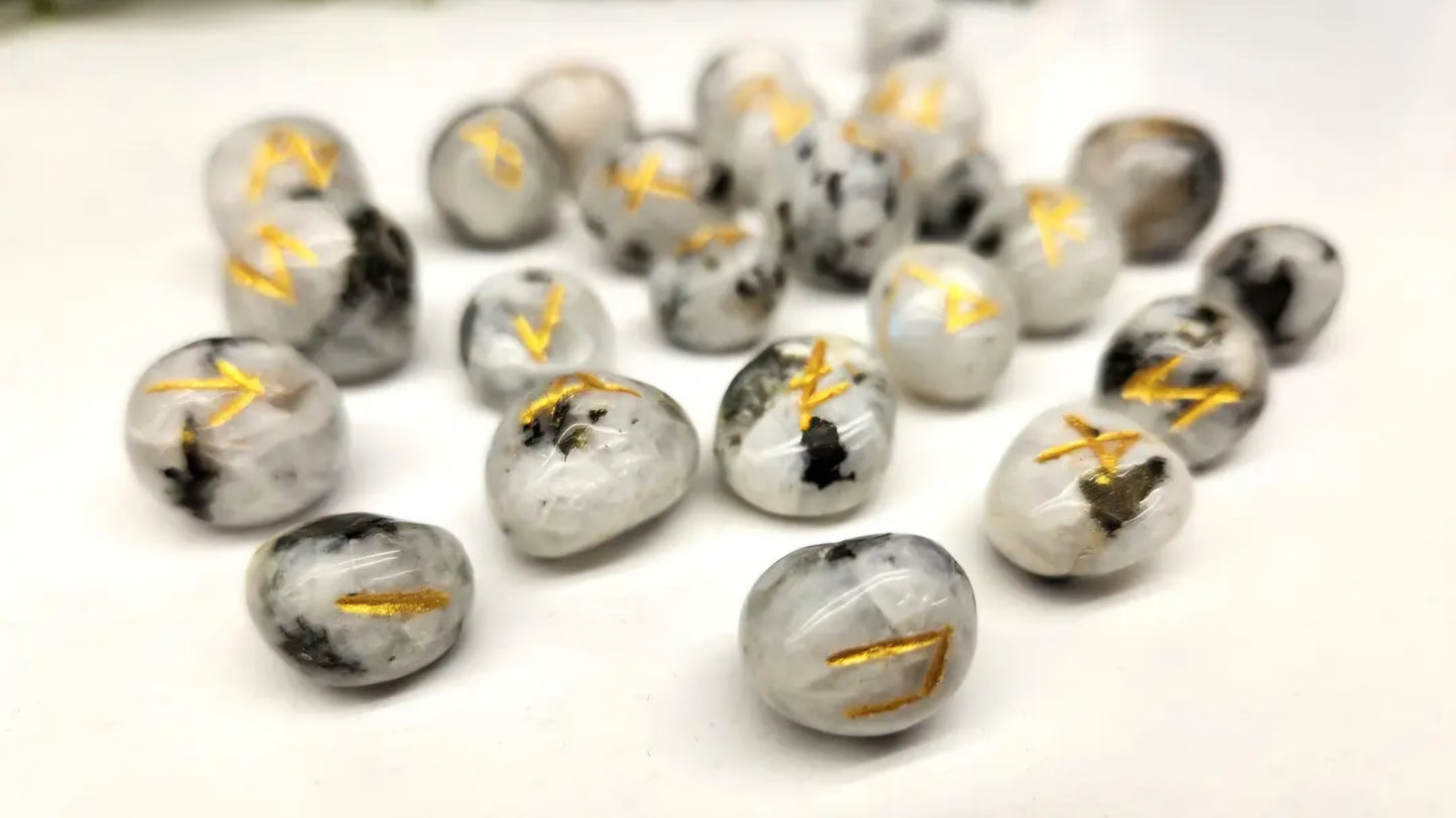 Rainbow Moonstone Gemstone Rune Set