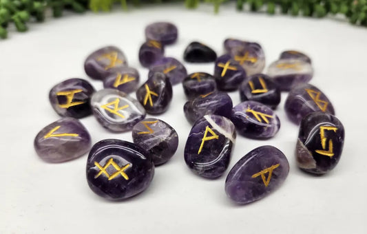 Chevron Amethyst Semi-Precious Gemstone Rune Set
