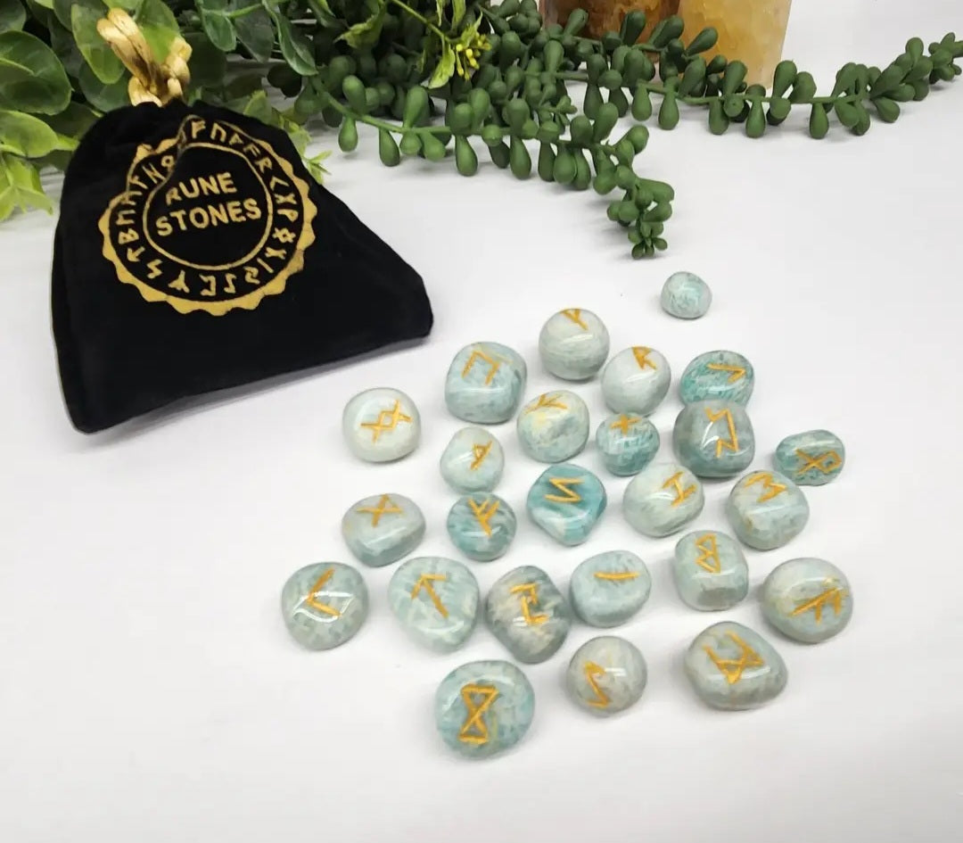 Amazonite Semi-Precious Gemstone Rune Set