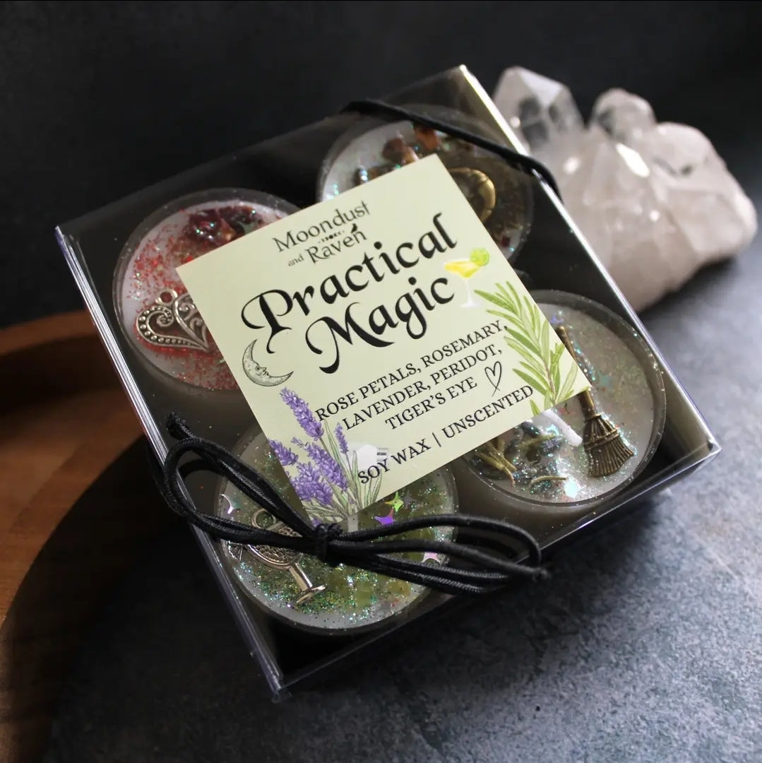 Set of 4 Practical Magic Tealight Crystal Candles
