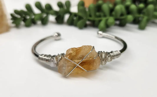 Citrine/Citrine Rough Gemstone Wire Wrapped Bangle Bracelet