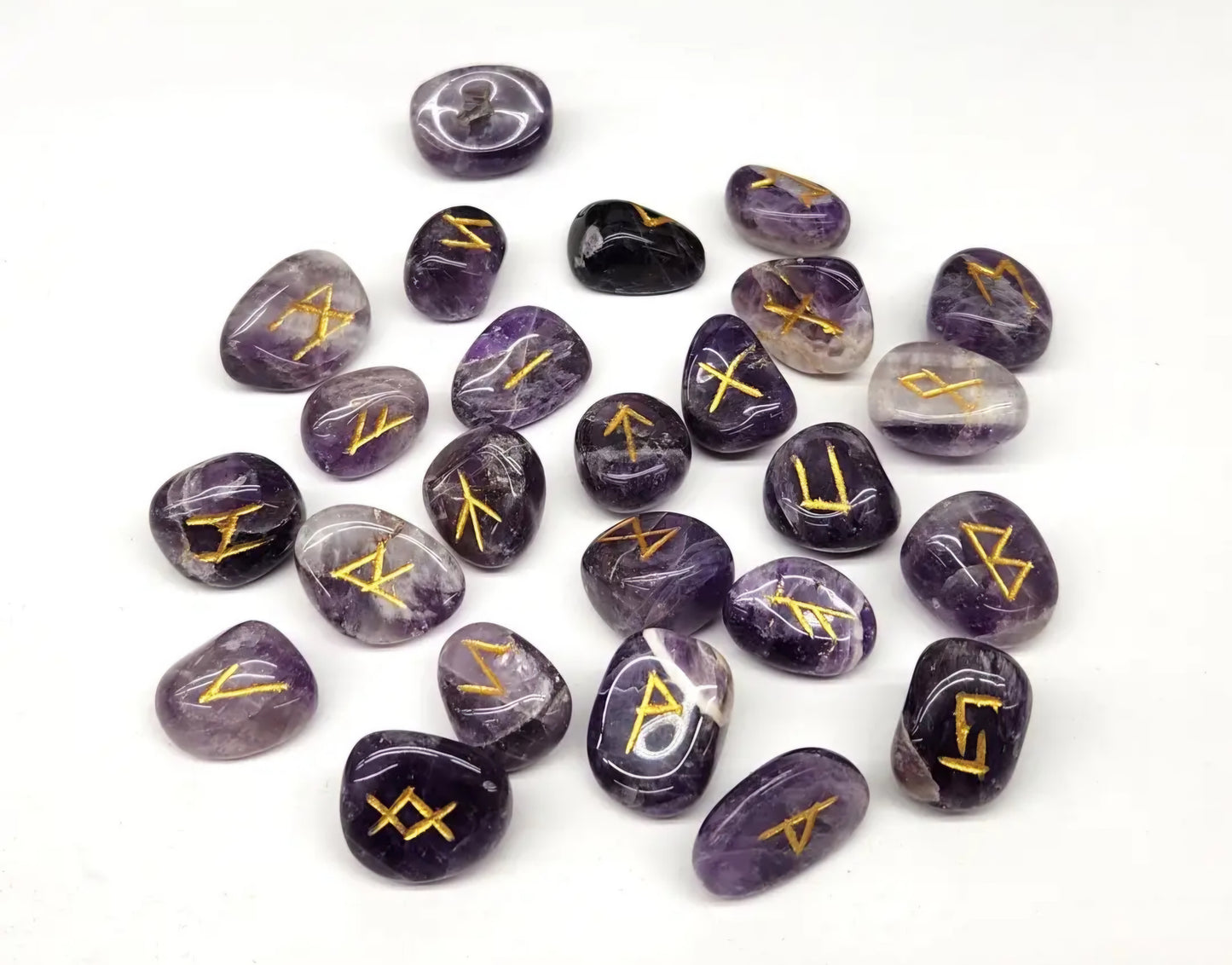 Chevron Amethyst Semi-Precious Gemstone Rune Set