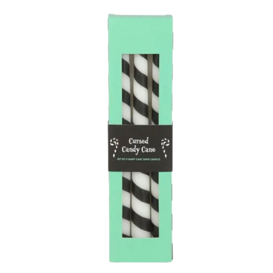 Set of 3 Black Candy Cane Stripe Taper Candles