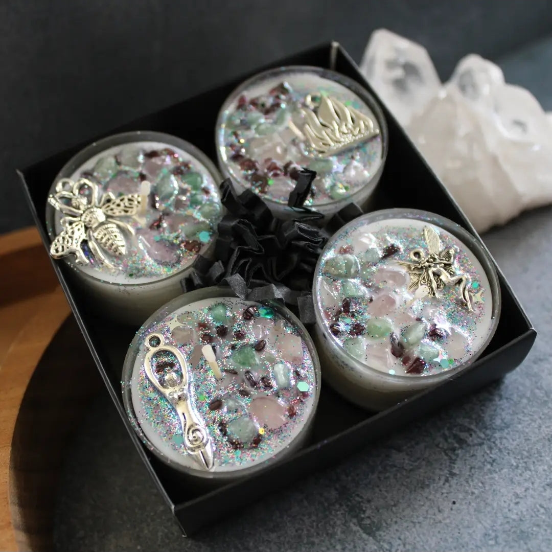 Set of 4 Beltane Tealight Crystal Candles