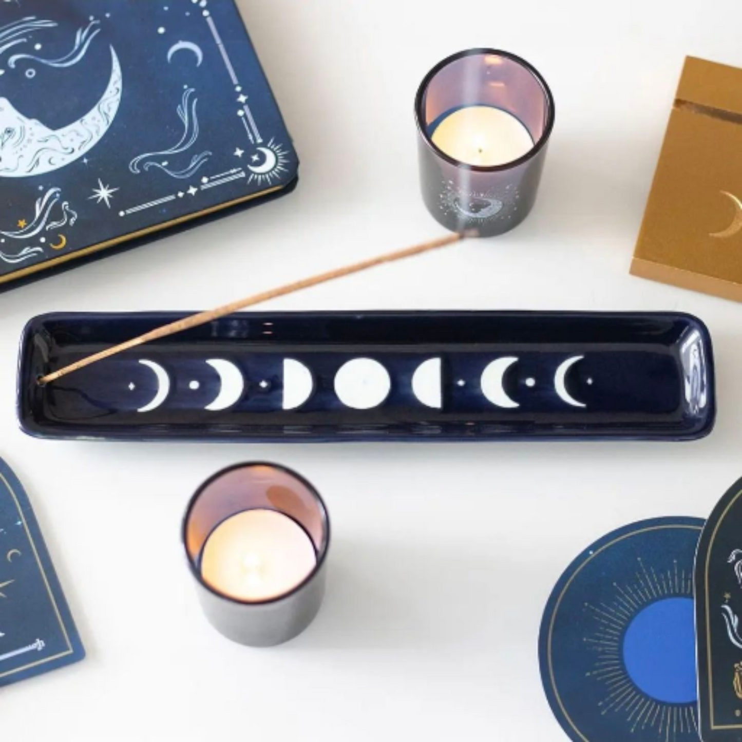 Blue Moon Phase Ceramic Incense Holder