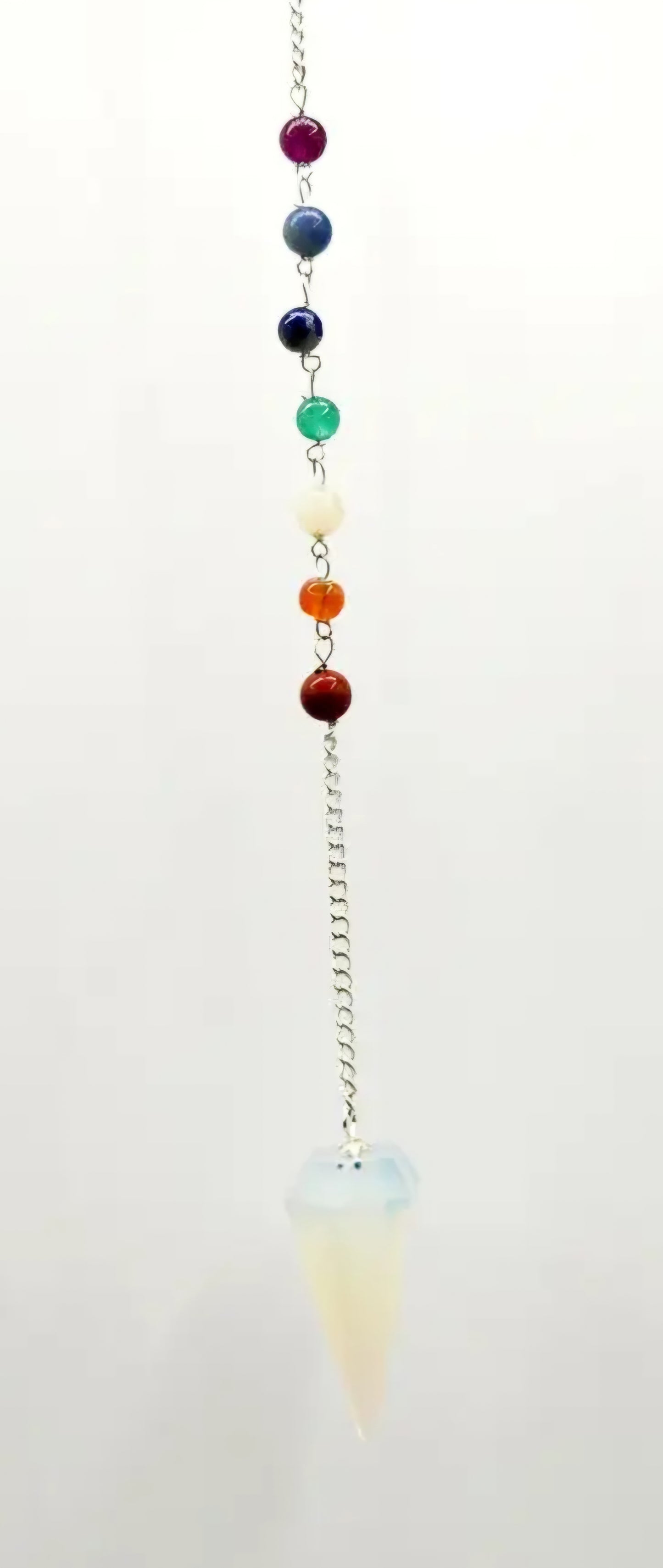 Opalite Pendulum W/Chakra Gemstone Beads-Silver Chain