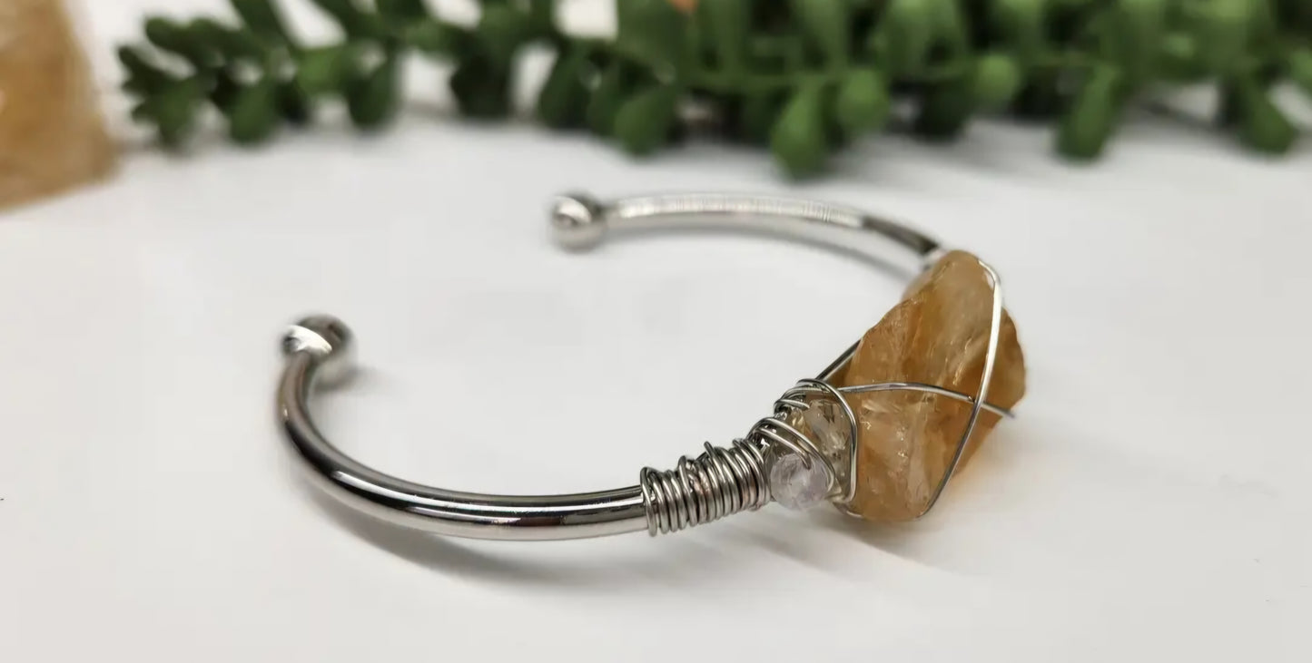 Citrine/Citrine Rough Gemstone Wire Wrapped Bangle Bracelet