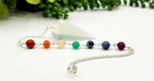 Opalite Pendulum W/Chakra Gemstone Beads-Silver Chain