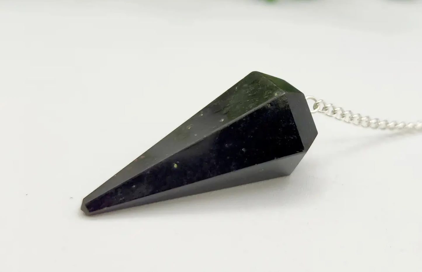Black Obsidian Pendulum W/Chakra Beads-Silver Chain