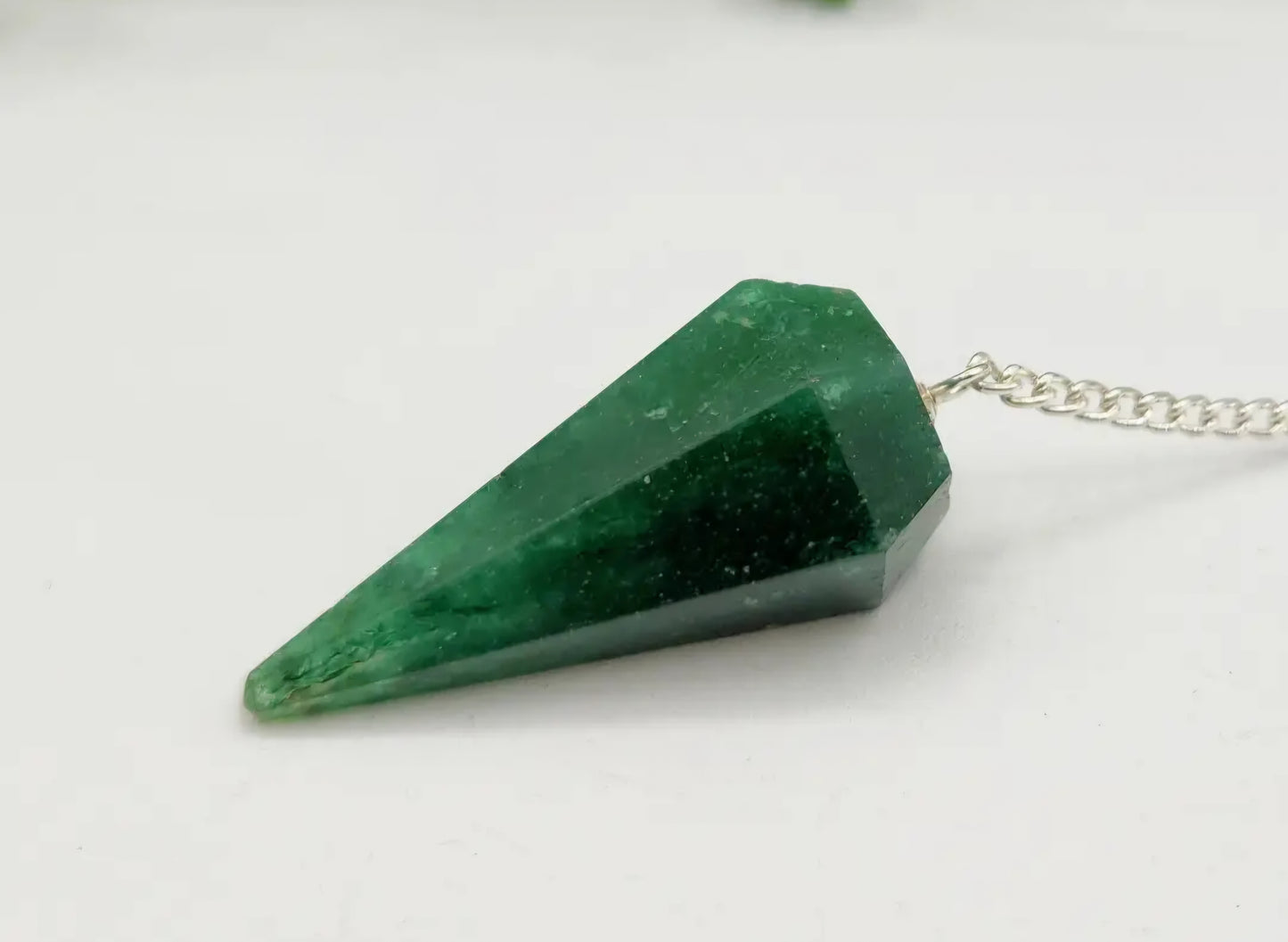 Jade (Green) Pendulum W/Chakra Beads-Silver Chain