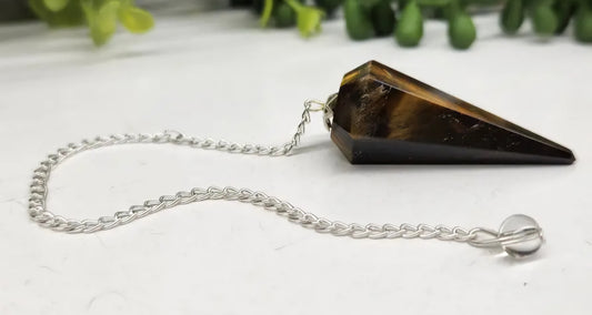 Yellow Tiger Eye Pendulum W/Silver Chain
