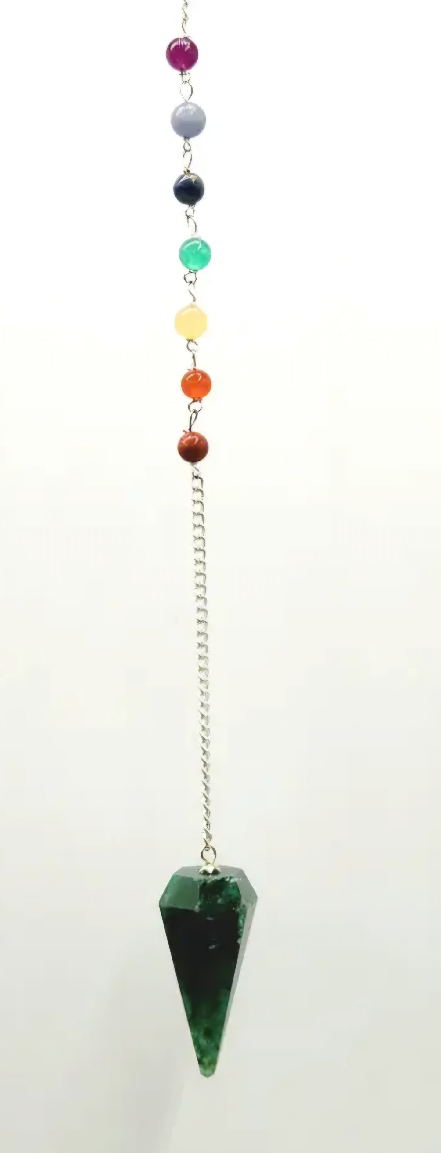 Jade (Green) Pendulum W/Chakra Beads-Silver Chain