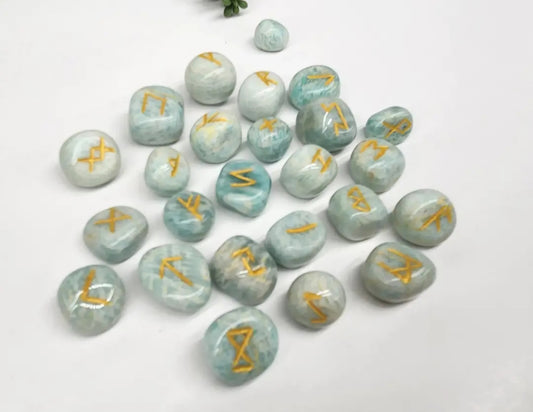 Amazonite Semi-Precious Gemstone Rune Set
