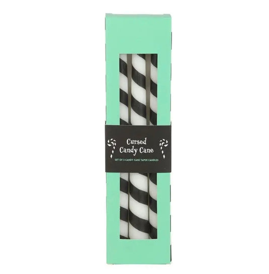 Set of 3 Black Candy Cane Stripe Taper Candles