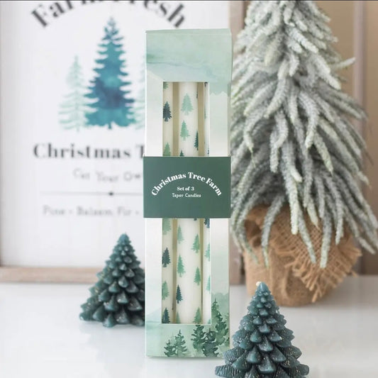 Set of 3 White Christmas Tree Taper Candles