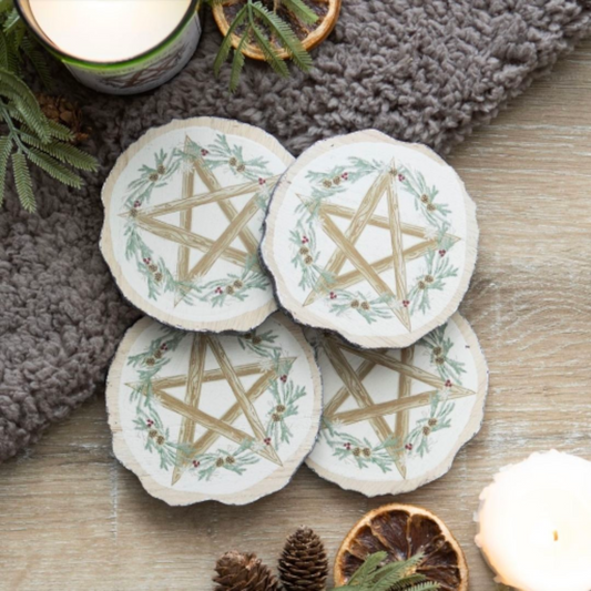 Winter Solstice Wood Slice Coaster Set