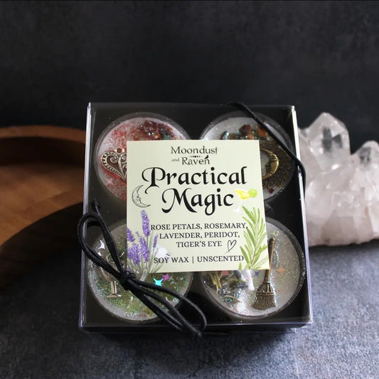 Set of 4 Practical Magic Tealight Crystal Candles