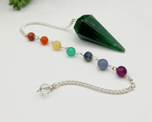 Jade (Green) Pendulum W/Chakra Beads-Silver Chain