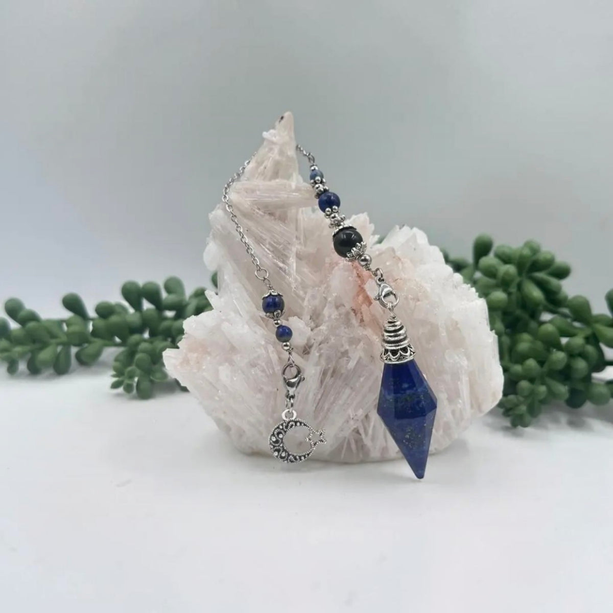 Premium Lapis Lazuli Pendulum with Crescent Moon Charm