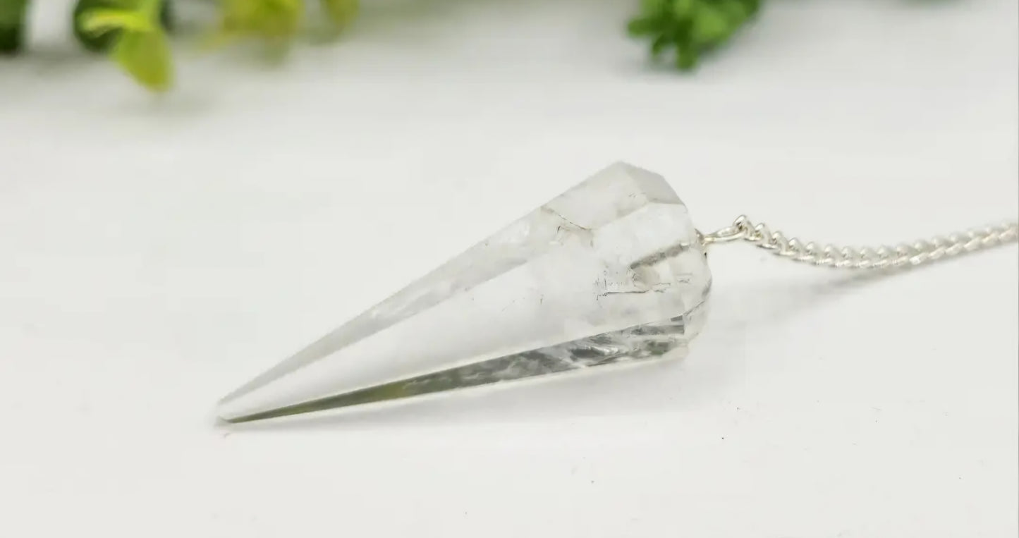 Clear Quartz Pendulum W/Chakra Beads-Silver Chain