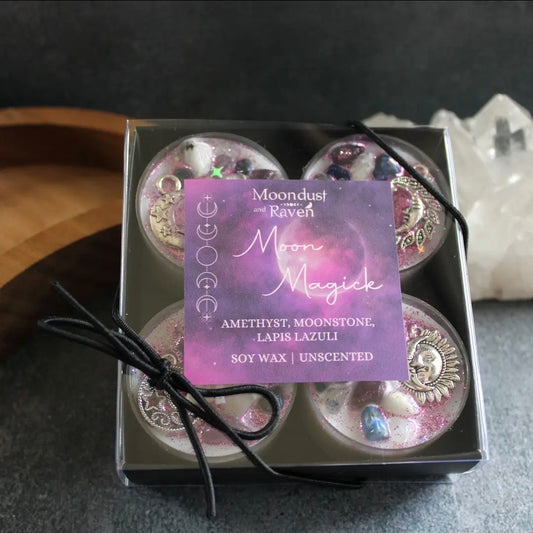 Set of 4 Moon Magick Tealight Crystal Candles