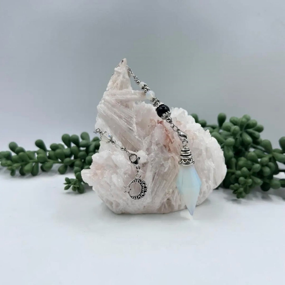 Premium Opalite Pendulum with Crescent Moon Charm