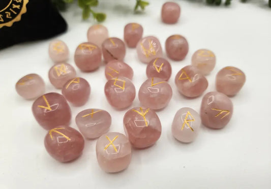 Rose Quartz Semi-Precious Gemstone Rune Set