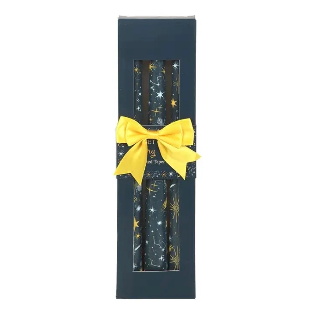 Set of 3 Starry Night Celestial Taper Candles
