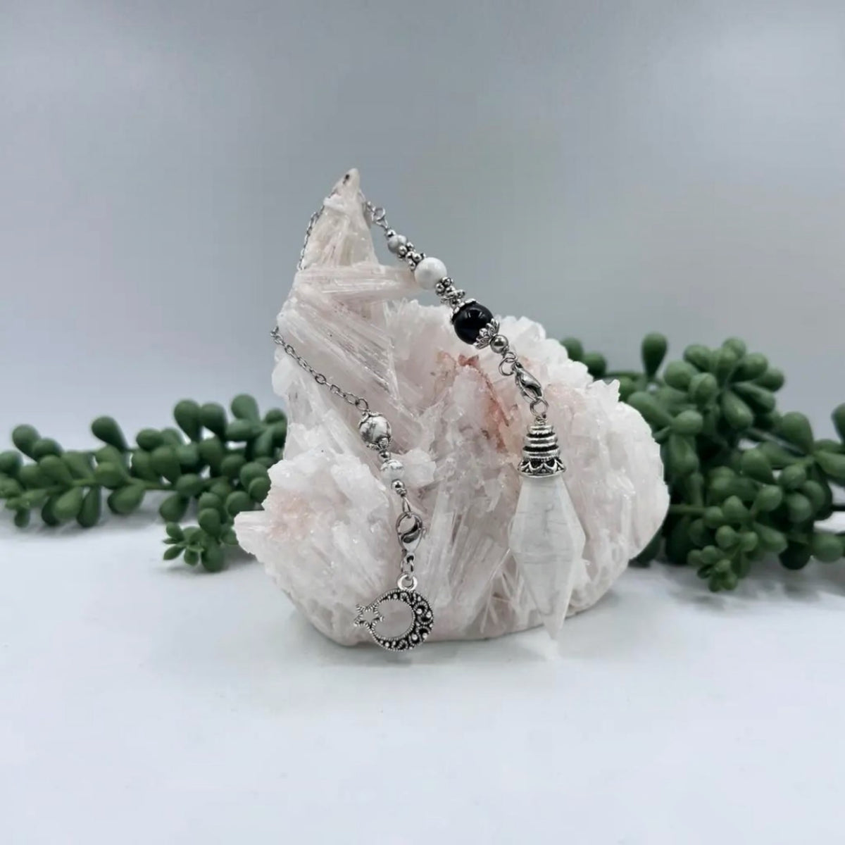 Premium Howlite Pendulum with Crescent Moon Charm