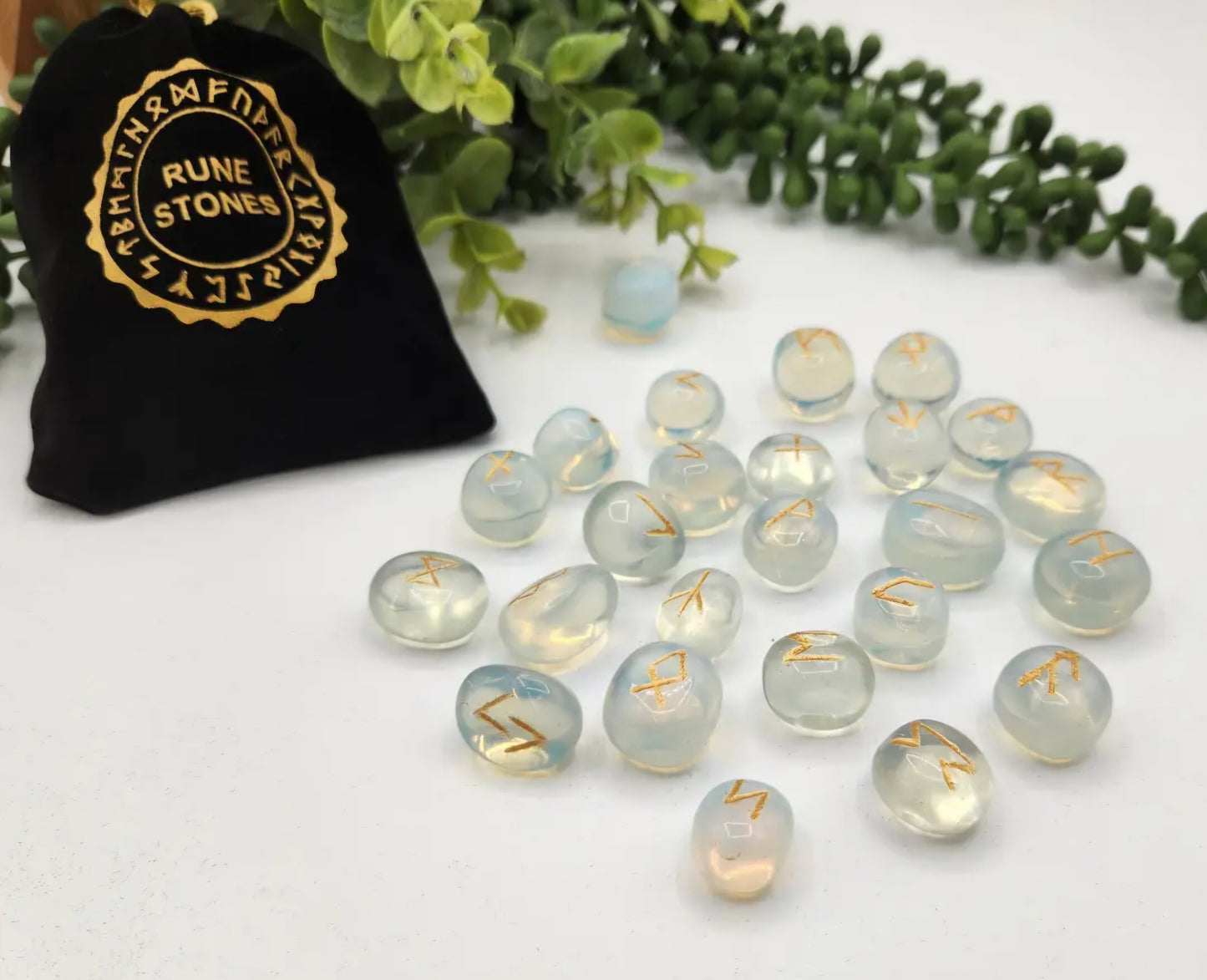 Opalite Semi-Precious Gemstone Rune Set
