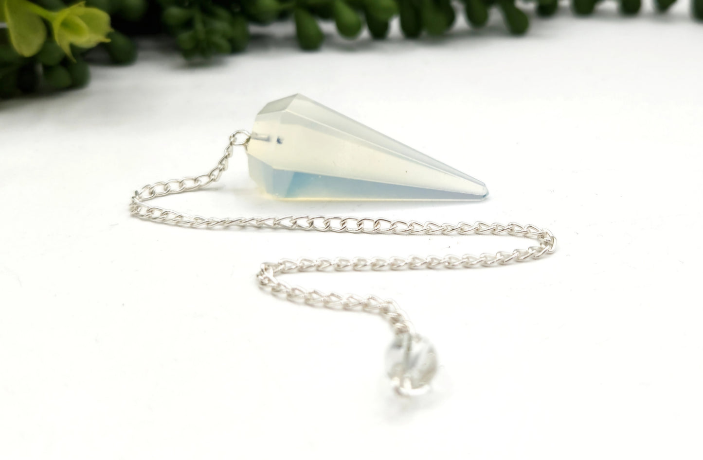 Opalite Pendulum W/Silver Chain & Clear Quartz Bead
